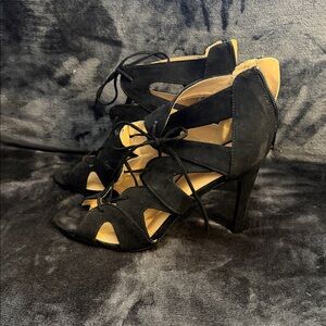 Express Black Lace-Up Cutout Stiletto Heels